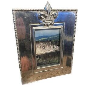 Mariposa FLEUR-DE-LIS Cast Aluminum 4 X 6 Picture Frame Engraveable Silver 1093
